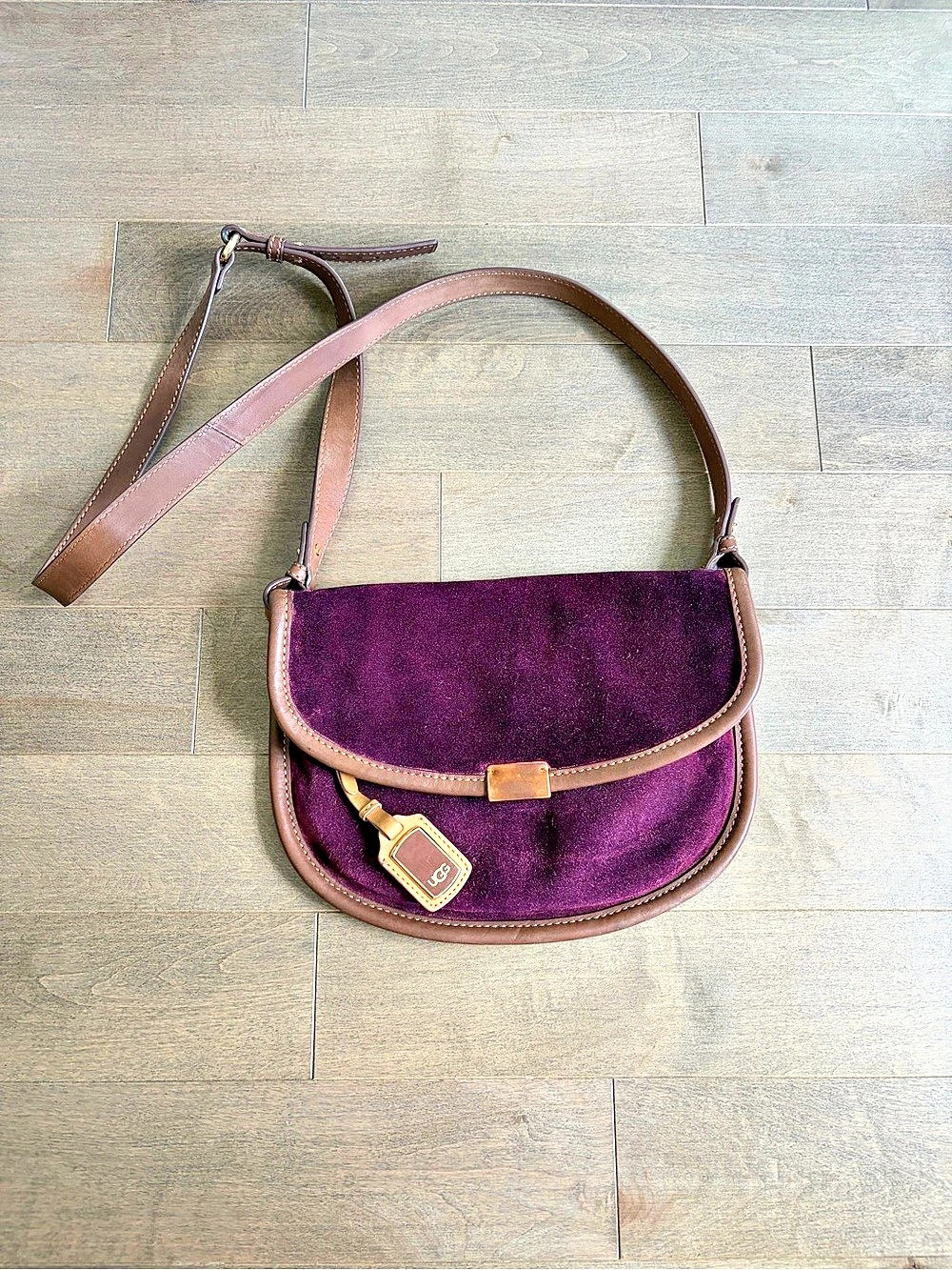 UGG Velvet Crossbody Bag in Purple & Brown